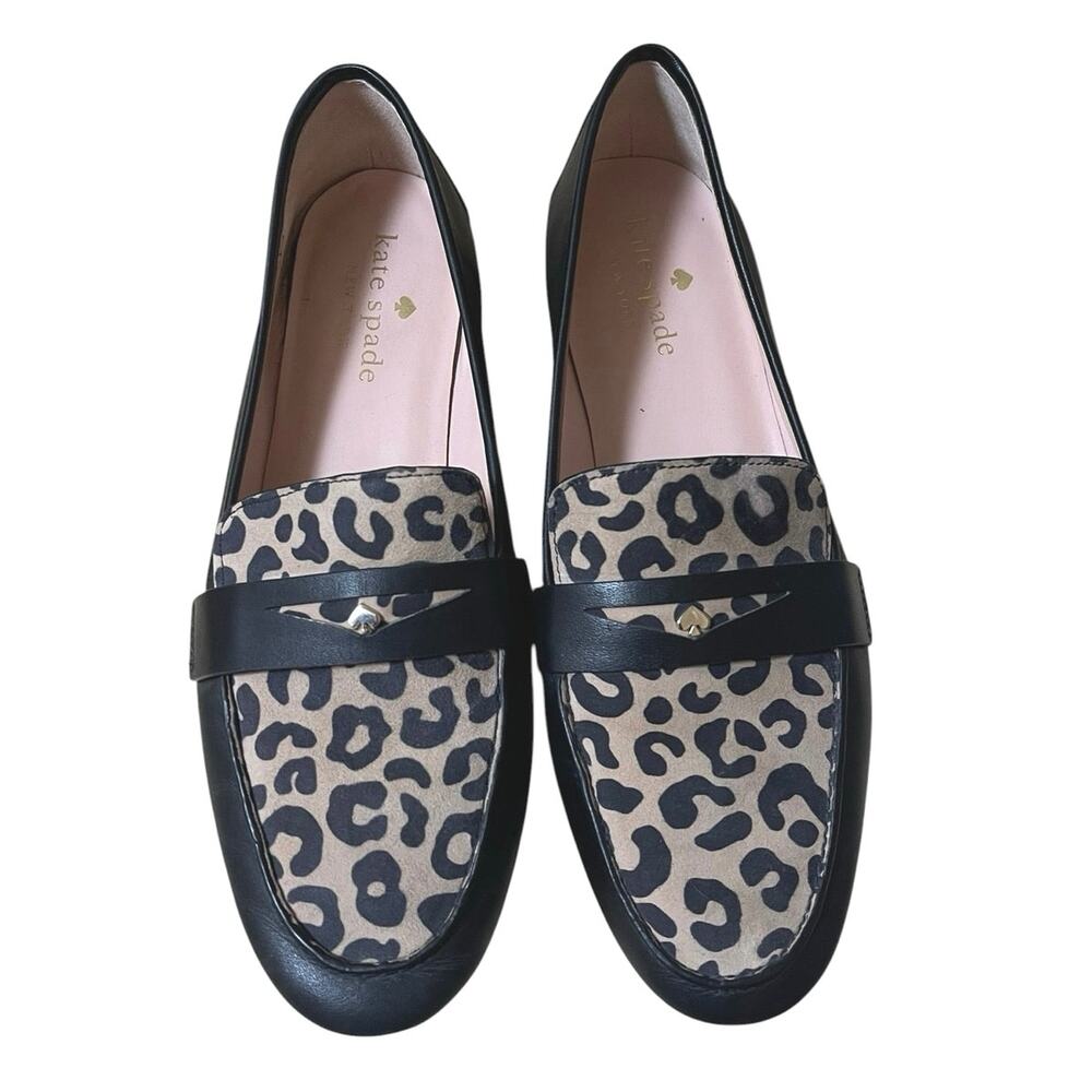 Kate Spade Size 8 Crista Leopard Penny Loafers Preppy Chic Animal Print Flats - Picture 2 of 11